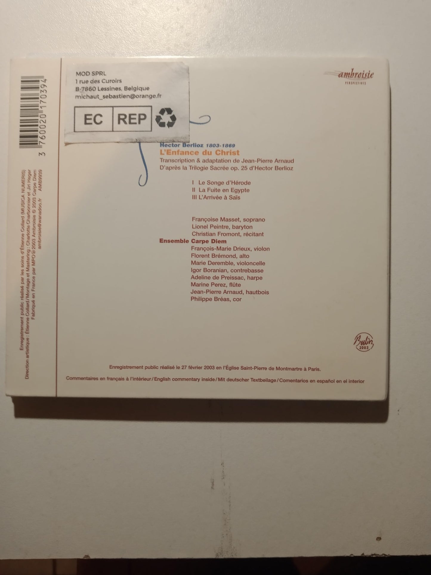 Berlioz: L'Enfance du Christ (Ensamble Carpe Diem) book cover