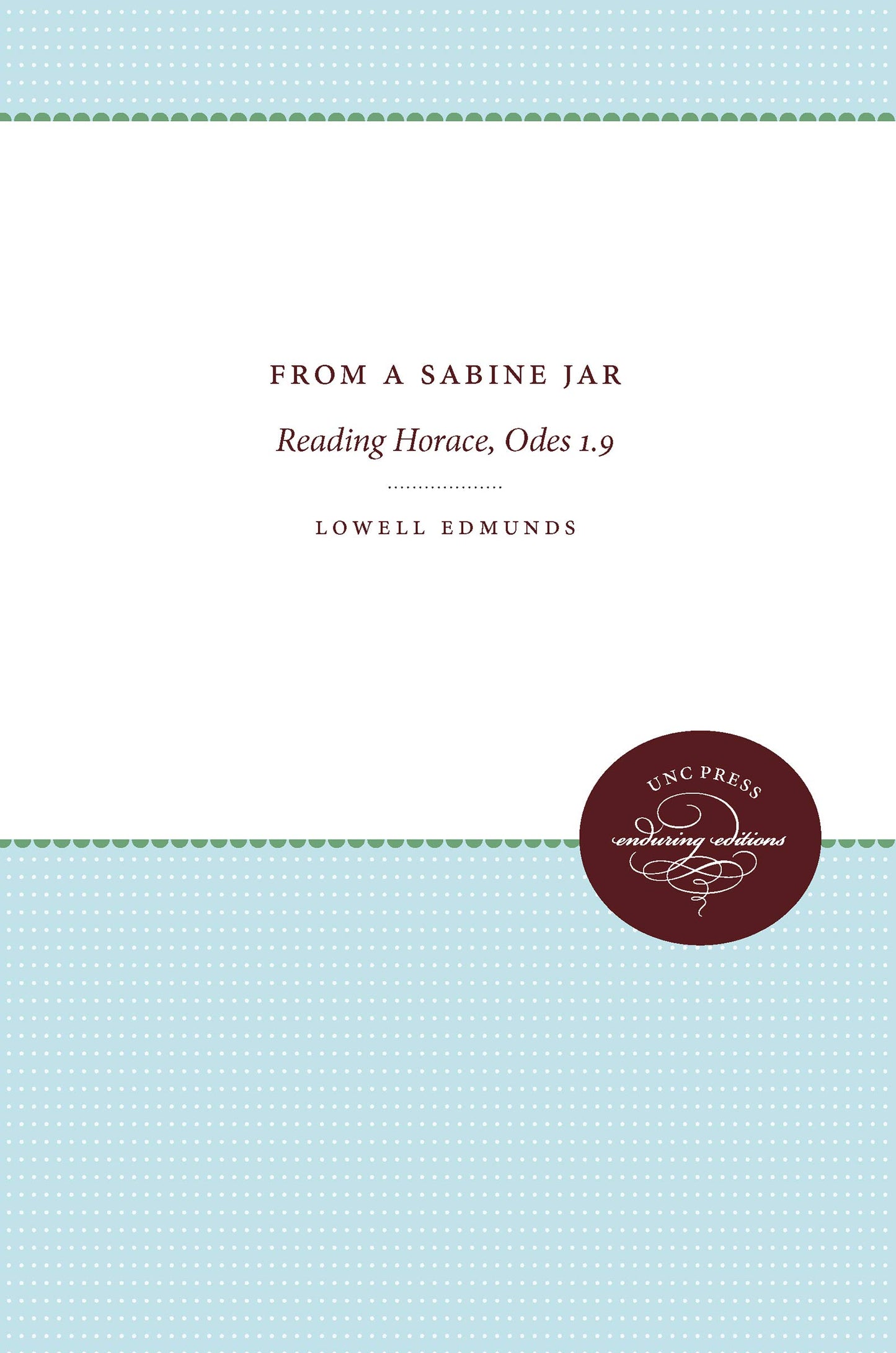 From a Sabine Jar: Reading Horace, Odes 1.9 book cover