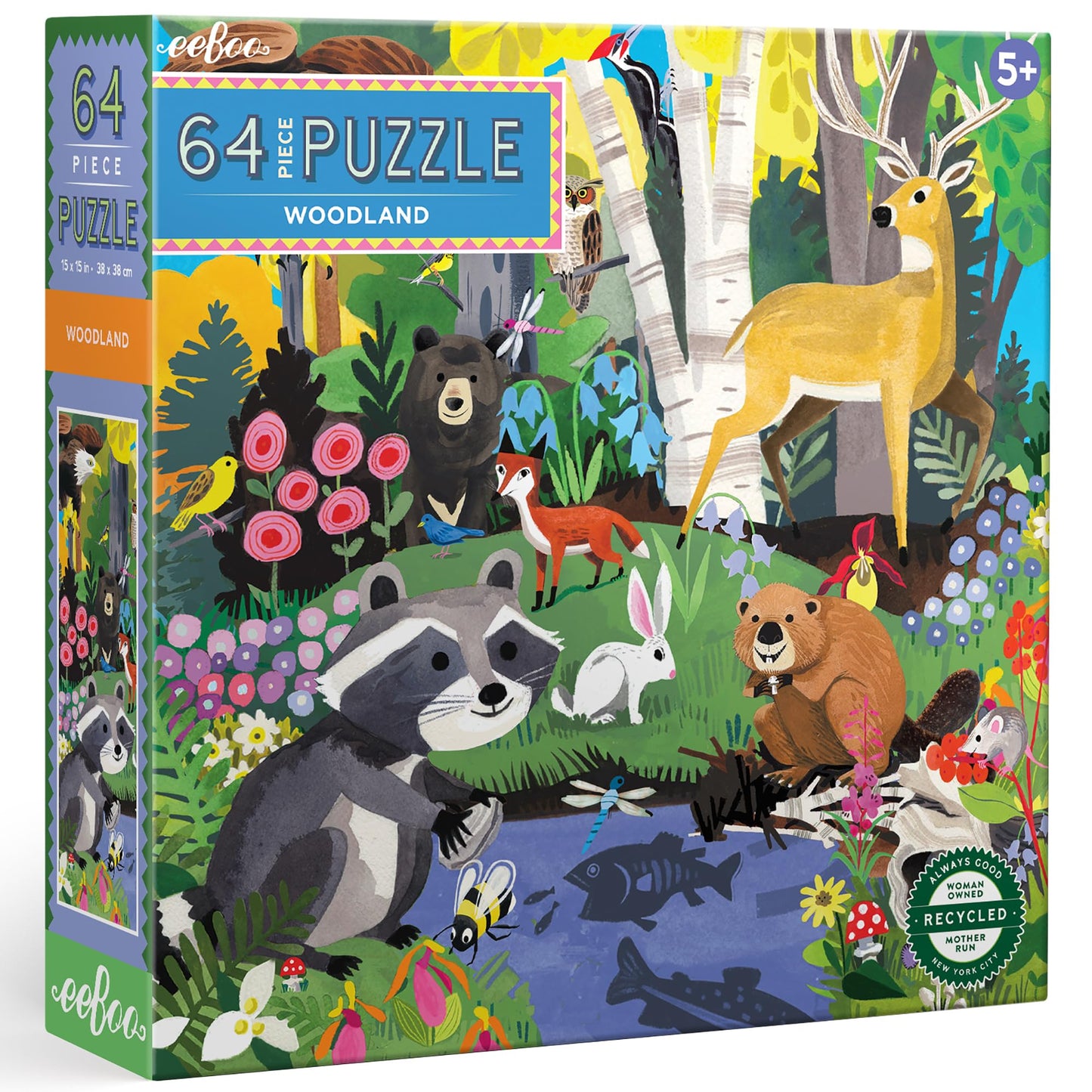 eeBoo: Woodland - 64 Piece Puzzle - 15 x 15 Kids Square Jigsaw, Glossy Pieces, Ages 5+ book cover