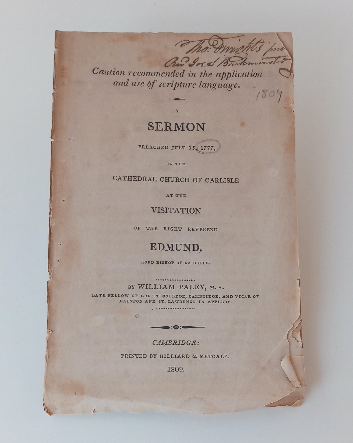 Caution Recommended in the Application and Use of Scripture Language. A Sermon Preached July 15, 1777, in the Cathedral Church of Carlisle at the Visitation of the Right Reverend Edmund, Lord Bishop of Carlisle book cover