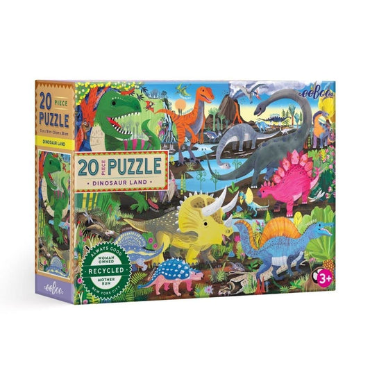 eeBoo: Dinosaur Land 20 Piece Jigsaw Puzzle, Multi, Perfect Project for Little Hands, Aids in Development of Pattern, Shape, and Color Recognition, Offers Children a Challenge