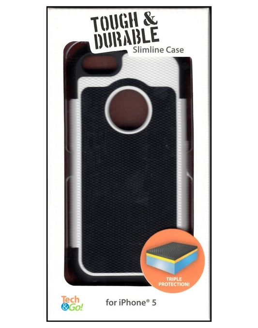 Tech & Go! Tough & Durable Slimline Case for iPhone 5 (Black & White)