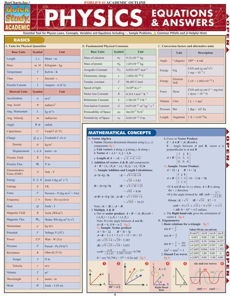 Physics Equations & Answers: Quickstudy Laminated Reference Guide