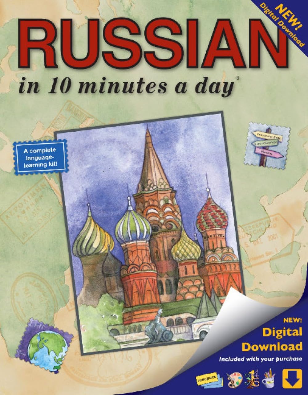 Russian in 10 Minutes a Day: Language Course for Beginning and Advanced Study. Includes Workbook, Flash Cards, Sticky Labels, Menu Guide, Software, book cover