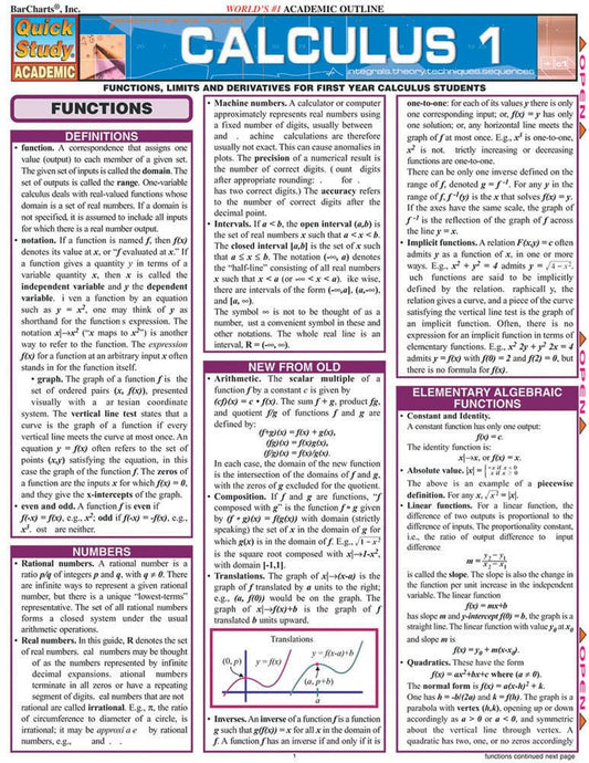 Calculus 1: Quickstudy Laminated Reference Guide