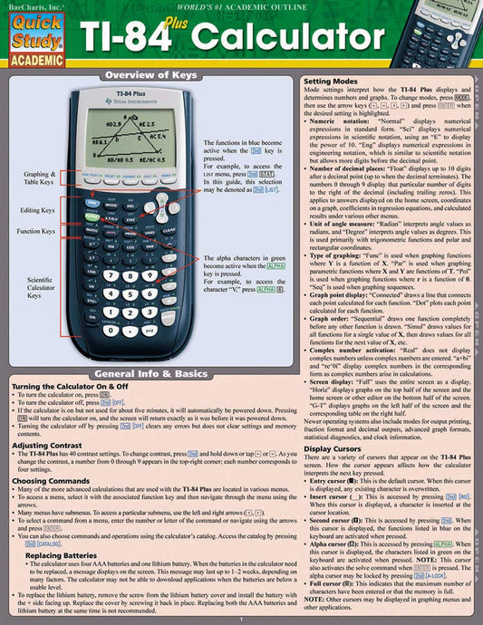 Ti 84 Plus Calculator: Quickstudy Laminated Reference Guide