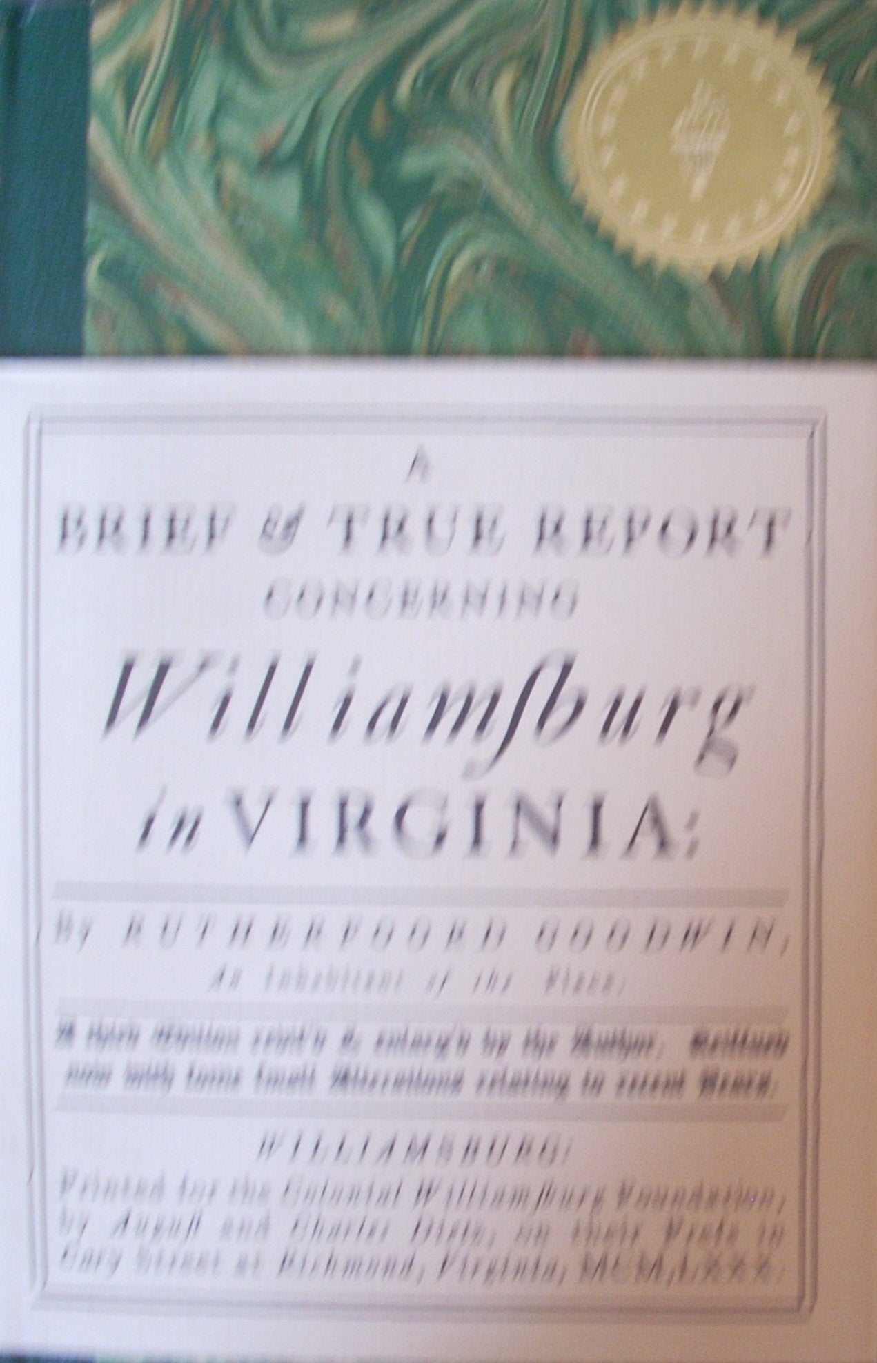 Williamsburg in Virginia book cover