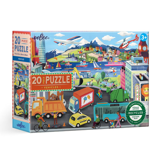 eeBoo: Vehicles 20 Piece Puzzle for Kids, Encourages Hand-Eye Coordination, Fine Motor Skills, and Problem Sloving, 15 book cover