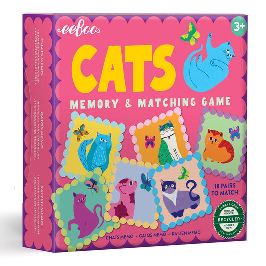 eeBoo: Cats Little Square Memory & Matching Game, Developmental and Educational Fun, 18 Pairs to Match, Builds Recognition and Memory Skills, for Ages 3 and up