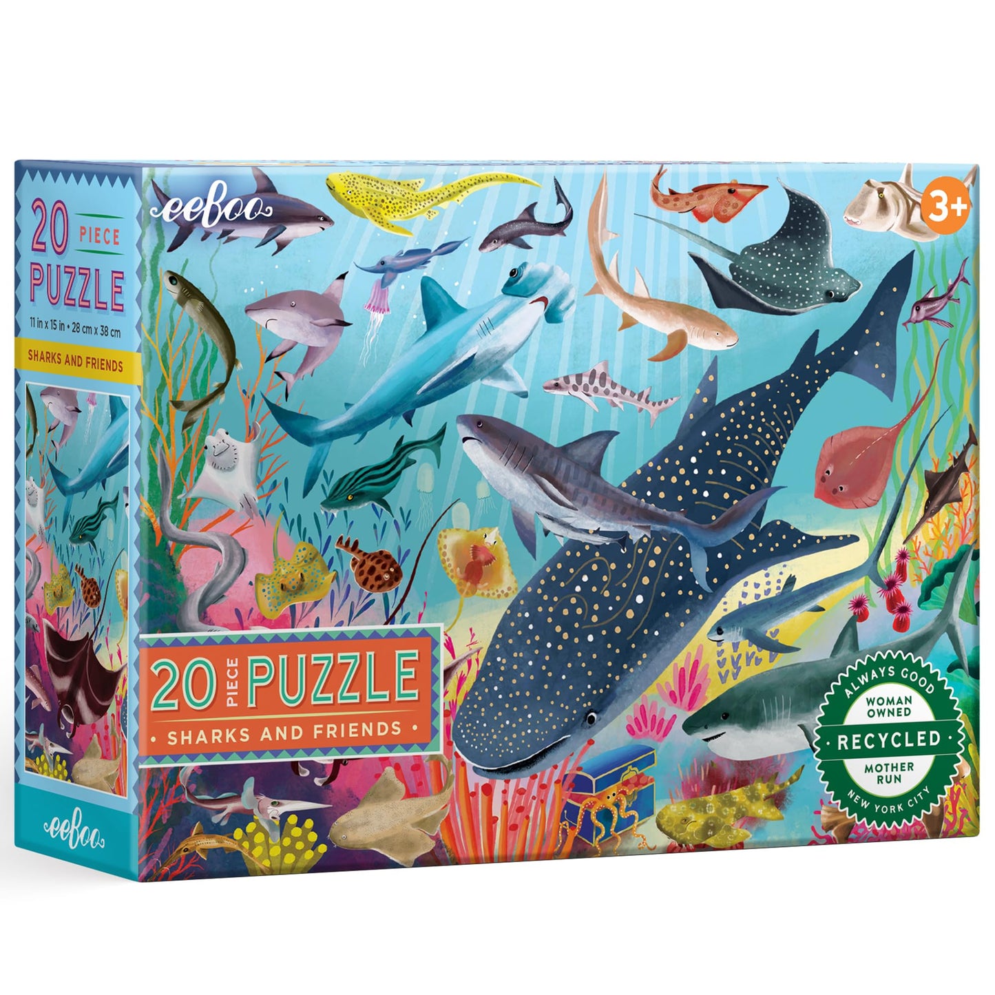 eeBoo: Sharks & Friends - 20 Piece Puzzle - 15 x 11 Kids Jigsaw, Glossy Pieces, Preschool Puzzle, Ages 3+