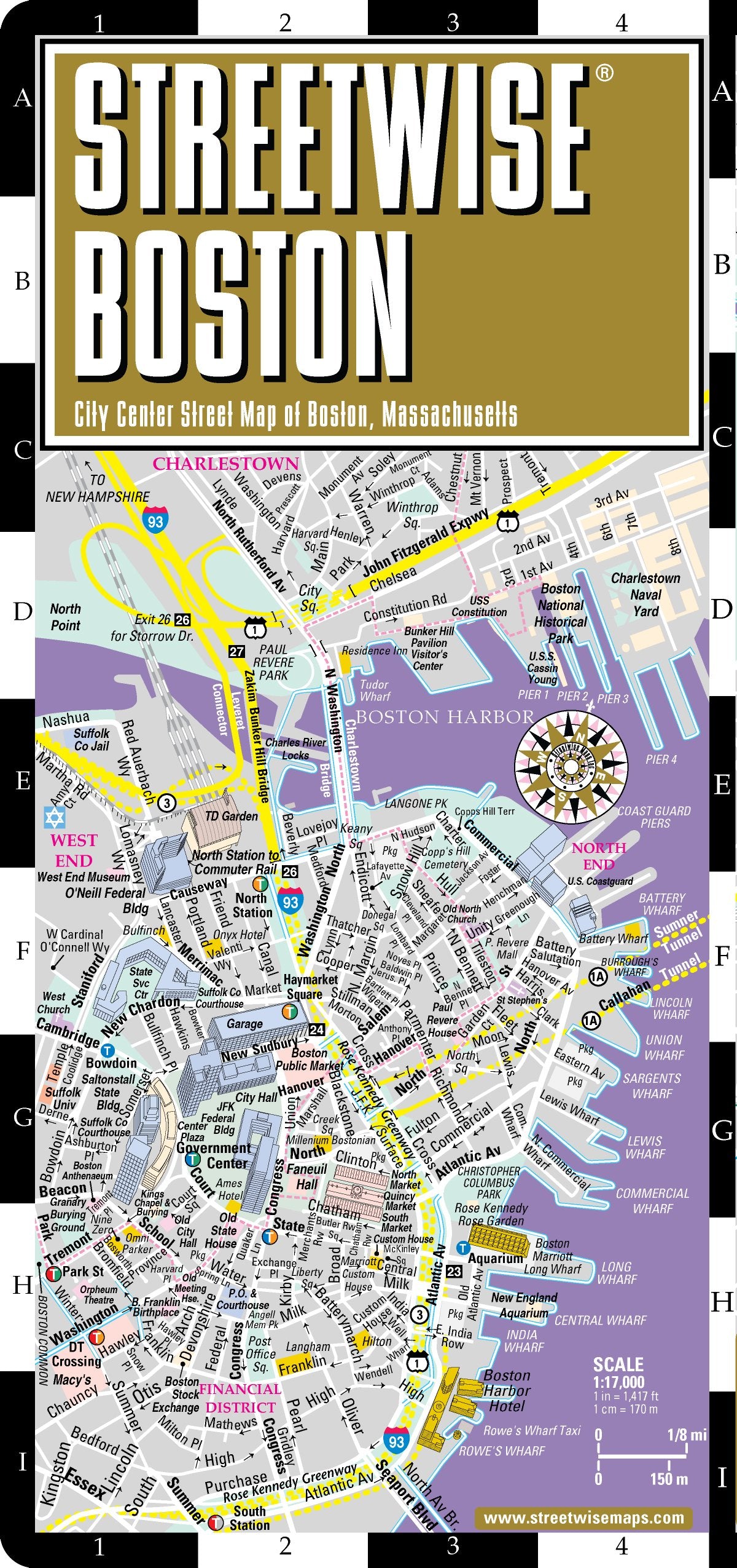 Streetwise Boston Map - Laminated City Center Street Map of Boston, Massachusetts - Folding pocket size travel map with MBTA subway map & trolley lines