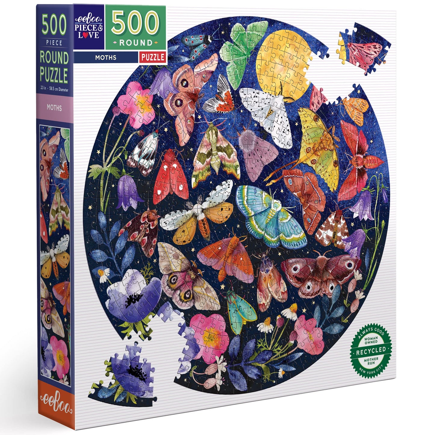 eeBoo Piece and Love Moths 500 Piece Round Adult Jigsaw Puzzle/Ages 14+ (PZFMOT)