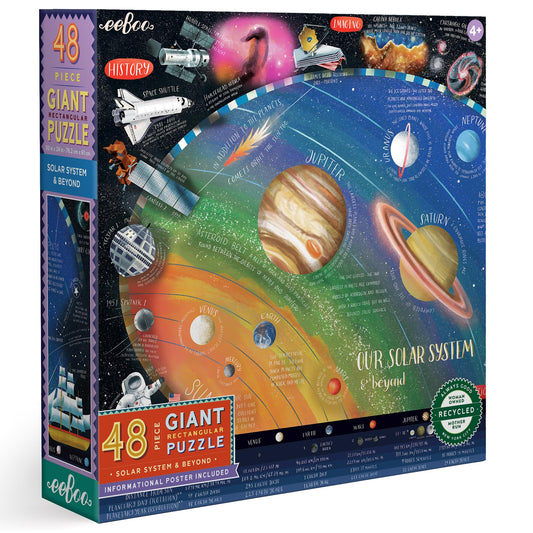 eeBoo: Solar System & Beyond Giant Puzzle - 48 Pieces - 30 x 24 Rectangular Jigsaw Puzzle, Includes Informational Poster, Kids Ages 4+